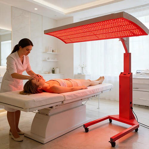 Certification Compliance Home Wellness Red Light Therapy Device Full Bo lifestyle image for HREXBODY red light therapy shopping, desktop crop.