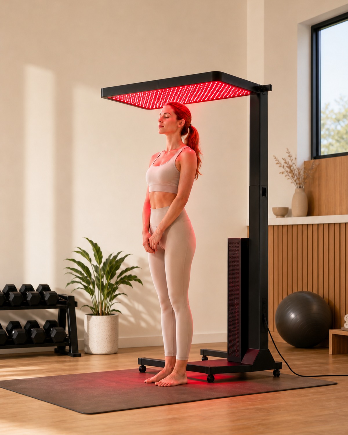 Shop By Goal Full Body Wellness Red Light Therapy lifestyle image for HREXBODY red light therapy shopping, desktop crop.