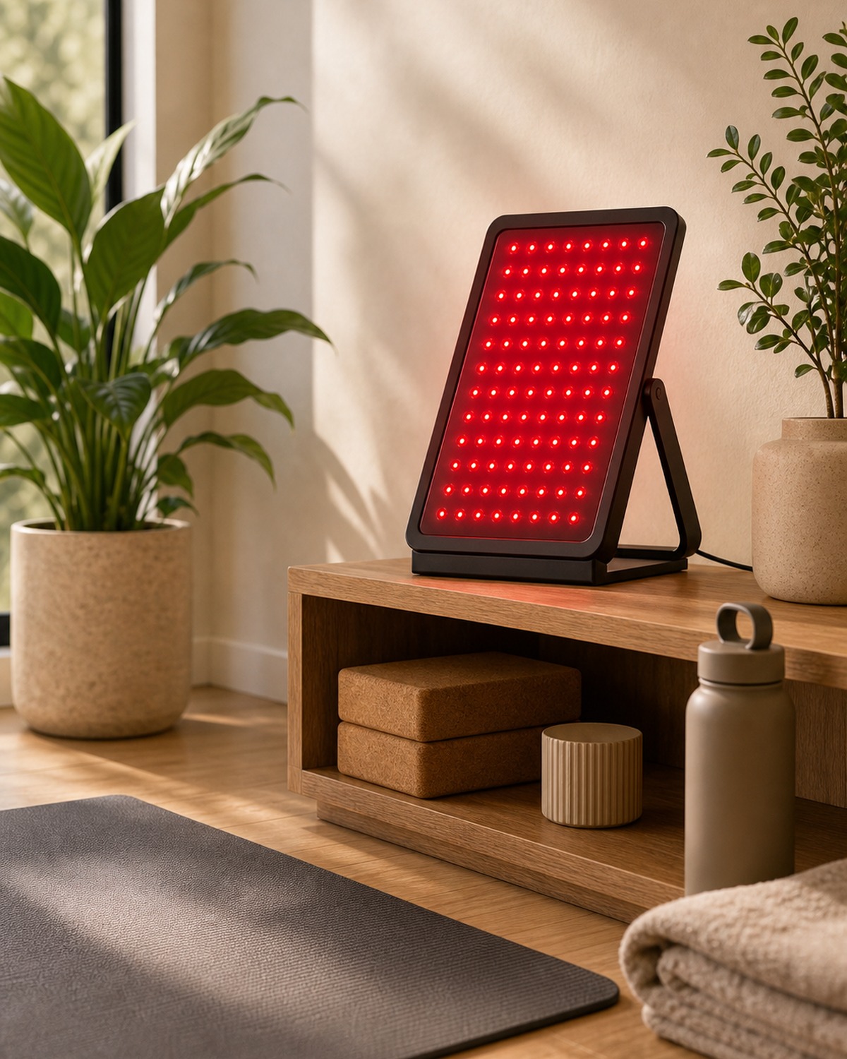 Shop By Goal Home Wellness Starter Red Light Therapy lifestyle image for HREXBODY red light therapy shopping, desktop crop.