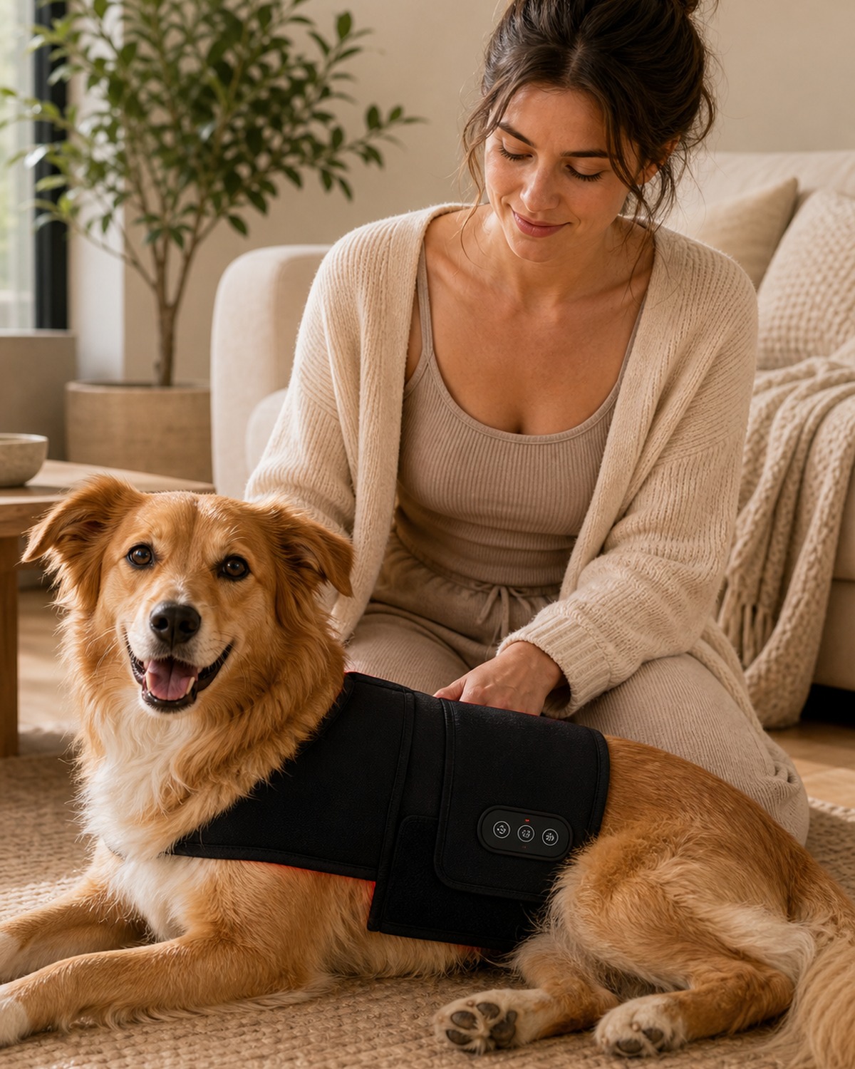 Shop By Goal Pet Wellness Red Light Therapy lifestyle image for HREXBODY red light therapy shopping, desktop crop.